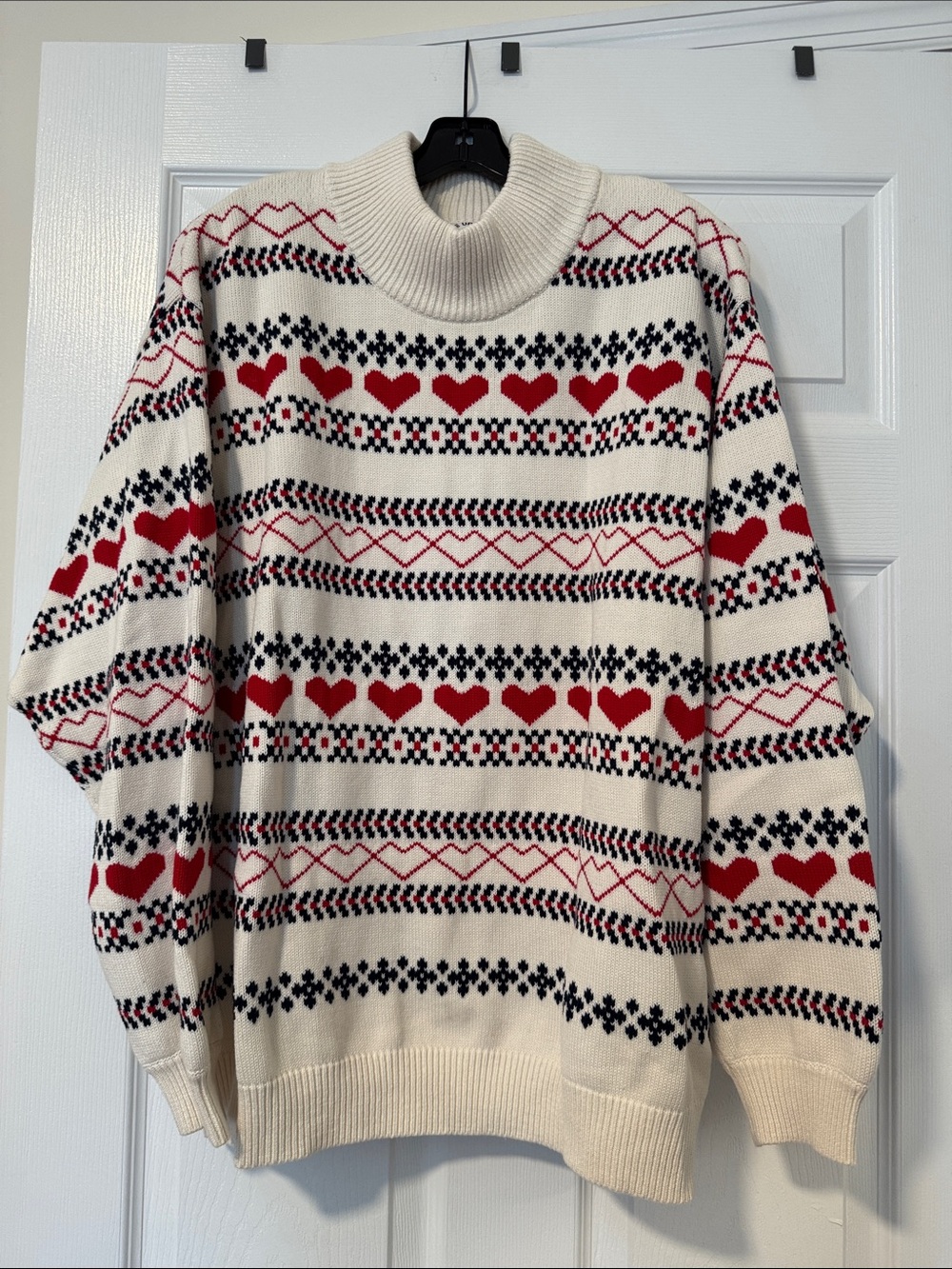 The Upside Cream Knit Sweater with Red Heart Fair Isle Pattern Women’s Size L